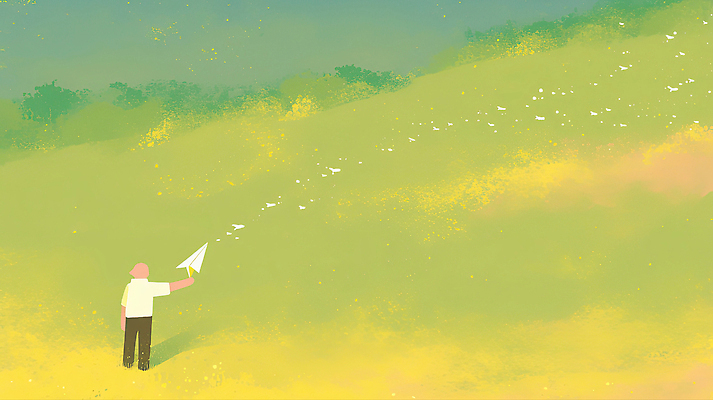 JPG 공원 남자 감정 어린이 일러스트 모션 자연 놀이 하늘 날리기 풍경 초원 여름 자유 시간 종이비행기 즐거움 경로 오후 평원 국내일러스트 계절 공공시설 컨셉 사람 생태계 종이접기 파일형식