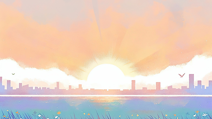 자연요소 식물 노을 야간 생태계 파일형식 태양 수평선 도시 하늘 물결 꽃 저녁 일출 풍경 자연 수채화 날씨 감정 조명 장면 일러스트 국내일러스트 JPG 새해