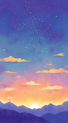 자연요소 계절 컨셉 날씨 노을 야간 생태계 파일형식 하늘 일몰 별 컬러 산 자연 저녁 풍경 태양 지평선 여름 맑음 분위기 평화 빛 일러스트 국내일러스트 JPG 일출 새해