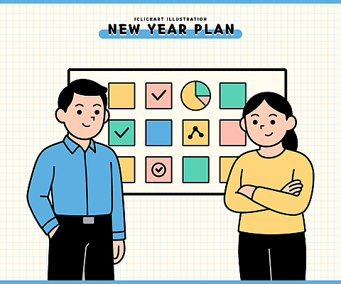 도형 디자인 여자 남자 컬러 일러스트 그래프 새해 아이디어 함께함 이야기 대화 사무실 시간 작업 목표 계획 체크표시 준비 국내일러스트 AI파일 컨셉 비즈니스 말하기 사람 확인 파일형식 벡터