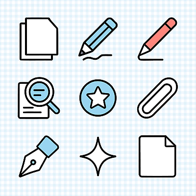 아이콘 디자인 교육 별 종이 컬러 탁자 그래픽 사무실 필기구 연필 도구 기록 작업 문서 클립 2D아이콘 AI파일 자연요소 가구 비즈니스 문구용품 학용품 파일형식 벡터