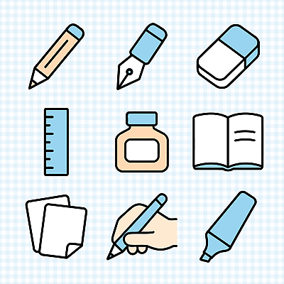 아이콘 교육 종이 수업 학용품 색연필 자 학습 연필 펜 공책 쓰는 물통 지우개 필통 형광펜 연필깎이 2D아이콘 AI파일 문구용품 필기구 파일형식 벡터