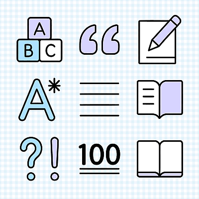 아이콘 문자 기호 알파벳 교육 문장 아이디어 책 학습 연필 자료 도구 정리 표기 2D아이콘 AI파일 영어 컨셉 학용품 필기구 기록 파일형식 벡터