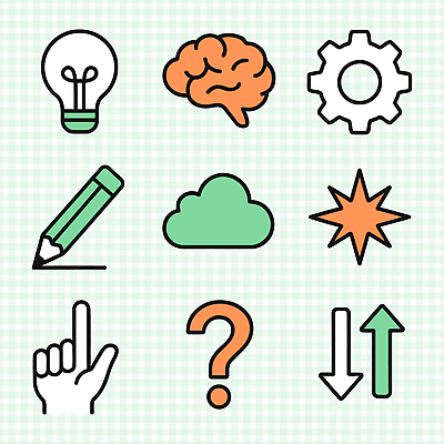 아이콘 문자 학용품 필기구 파일형식 벡터 기호 전구 뇌 기어 연필 질문 화살표 폭발 그래픽 디자인 상징 모양 2D아이콘 AI파일 교육