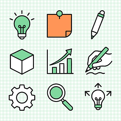 아이콘 컨셉 신체부위 필기구 파일형식 벡터 아이디어 계획 도구 그래프 펜 스티커 손 성장 분석 기어 검색 기록 창의성 비즈니스 2D아이콘 AI파일 교육