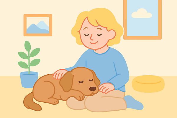 식물 행복 감정 일러스트 관계 휴식 바닥 실내 사랑 웃음 사람 친구 반려동물 귀여움 방 시간 개 편안함 그림 힐링 테라피 쓰다듬기 상호작용 국내일러스트 AI파일 동물 컨셉 포유류 모션 표정 내부 뷰티 감각 파일형식 벡터