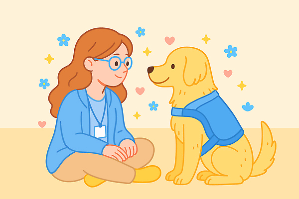 동물 꽃 행복 일러스트 모션 휴식 바닥 대화 사랑 웃음 소녀 친구 반려동물 노란색 하트 개 편안함 그림 힐링 그림책 테라피 소통 스트랩 국내일러스트 AI파일 모양 식물 여자 감정 어린이 컬러 컨셉 포유류 관계 표정 말하기 책 뷰티 감각 파일형식 벡터