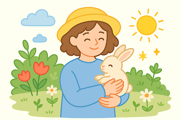 식물 꽃 행복 어린이 컬러 일러스트 포옹 자연 하늘 휴식 밝음 야외 친구 반려동물 햇빛 귀여움 토끼 힐링 장면 테라피 단순화된 국내일러스트 AI파일 동물 감정 컨셉 포유류 관계 안기 사람 태양 뷰티 생태계 파일형식 벡터
