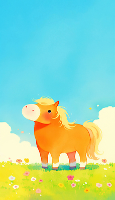 계절 꽃 컬러 컨셉 포유류 생태계 파일형식 하늘 꽃밭 봄 동물 자연 캐릭터 노란색 주황색 귀여움 동화 풍경 초원 초록색 상상 그림 일러스트 국내일러스트 JPG 말_동물