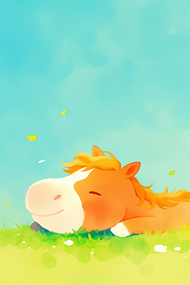 식물 감정 컬러 컨셉 포유류 태양 야외활동 잠 생태계 파일형식 낮잠 초원 햇빛 하늘 자연 동물 분홍색 갈색 소풍 휴식 잔디 행복 동화 예술 그림 동물원 일러스트 국내일러스트 JPG 말_동물