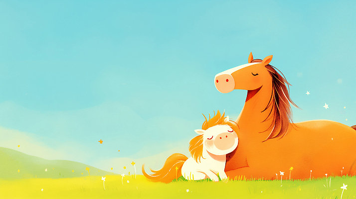 감정 컬러 컨셉 포유류 관계 라이프 태양 감각 생태계 파일형식 초원 동물 함께함 햇빛 하늘 편안함 일상 자연 파란색 흰색 갈색 귀여움 친구 행복 생명 일러스트 국내일러스트 JPG 말_동물