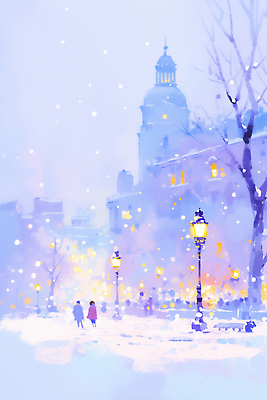 자연요소 식물 건축물 계절 공공시설 컨셉 날씨 휴식 눈_날씨 야간 파일형식 겨울 거리 가로등 빛 사람 저녁 건물 산책 풍경 공원 도시 눈발 나무 분위기 조명 하늘 일러스트 국내일러스트 JPG 눈