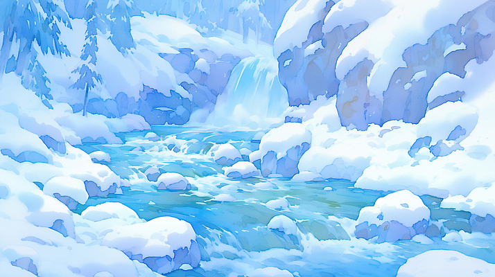 JPG 나무 겨울 일러스트 자연 하늘 생명 풍경 물 강 환경 계곡 얼음 소리 폭포 흐름 눈 개울 차가움 숲 부드러움 국내일러스트 자연요소 식물 계절 컨셉 날씨 감각 생태계 파일형식