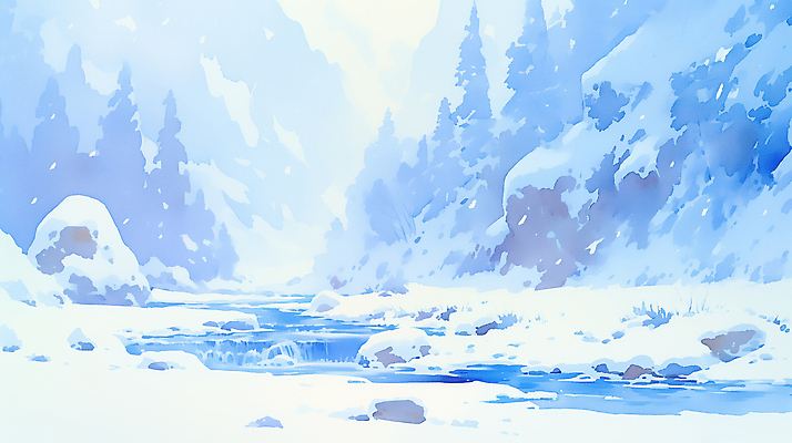 JPG 나무 계절 컬러 겨울 일러스트 자연 날씨 산 풍경 물 계곡 고요 흐름 추위 흰색 눈 개울 차가움 숲 남쪽 산맥 국내일러스트 자연요소 식물 컨셉 강 방향 생태계 파일형식