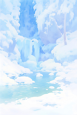 JPG 나무 겨울 일러스트 자연 산 풍경 물 계곡 얼음 고요 폭포 흐름 흰색 눈 개울 차가움 숲속 숲 국내일러스트 자연요소 식물 계절 컬러 컨셉 날씨 강 생태계 파일형식