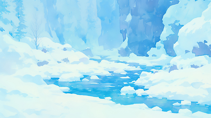 JPG 나무 겨울 일러스트 자연 하늘 날씨 산 풍경 물 환경 계곡 얼음 흐름 눈 개울 차가움 조용 기온 경관 국내일러스트 자연요소 식물 계절 컨셉 강 생태계 파일형식