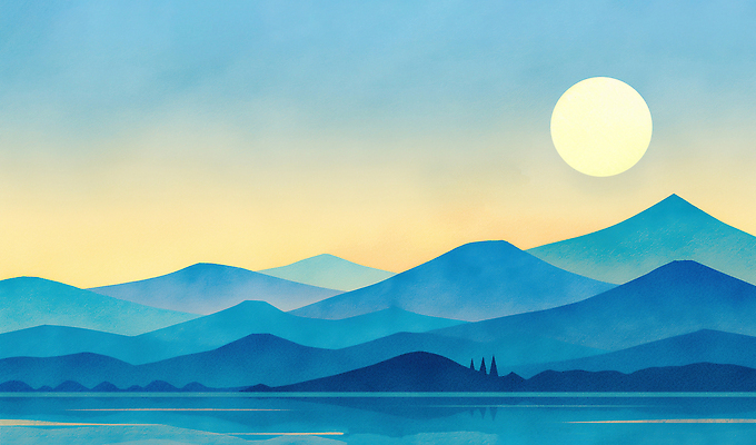 JPG 컬러 일러스트 자연 하늘 아침 날씨 새해 산 프레임 밝음 풍경 물 태양 평화 일출 대기 묘사 그림 지평선 조화 국내일러스트 주간 자연요소 컨셉 노을 생태계 파일형식