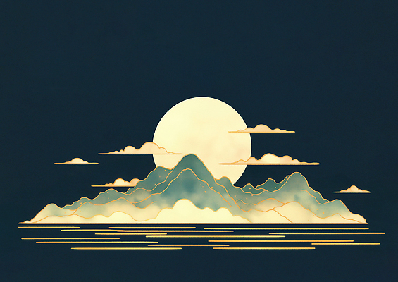 JPG 식물 전통 디자인 예술 백그라운드 일러스트 자연 하늘 새해 산 풍경 물 파란색 태양 일출 금색 지형 단순화된 수평선 국내일러스트 자연요소 컬러 노을 생태계 파일형식