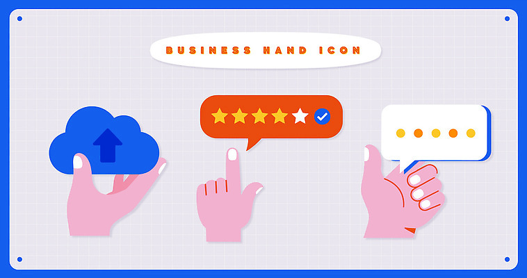 손 디자인 일러스트 비즈니스 그래픽 정보 메시지 클라우드서비스 소통 리뷰 별점 업로드 피드백 국내일러스트 AI파일 컨셉 신체부위 서비스 점수 평가 파일형식 벡터