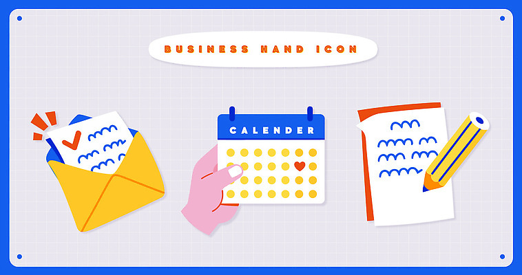 손 일러스트 비즈니스 모션 관리 달력 표현 메모지 시간 작업 계획 우편물 확인 문서 국내일러스트 AI파일 컨셉 신체부위 사무용품 파일형식 벡터