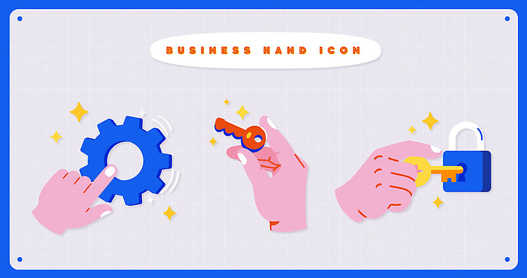 손 디자인 포즈 일러스트 비즈니스 열쇠 자물쇠 안전 손짓 그래픽 도구 표현 기어 작동 국내일러스트 AI파일 모션 신체부위 파일형식 벡터