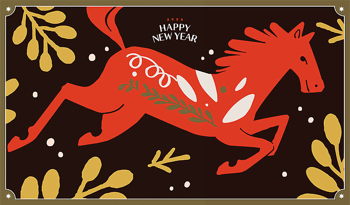 식물 전통 디자인 행복 문화 예술 백그라운드 일러스트 새해 기념 이벤트 빨간색 달리기 노란색 새해인사 축하 말_게임 점 그림 말띠 해피뉴이어 2023년 2026년 국내일러스트 병오년 붉은말 AI파일 감정 컬러 컨셉 모션 십이지신 인사 말_동물 연도 파일형식 벡터