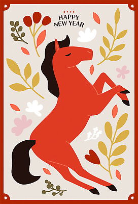 동물 전통 디자인 계절 꽃 문화 예술 상징 컬러 일러스트 나뭇잎 새해 기념 장식 빨간색 농장 축제 말_게임 말띠 해피뉴이어 2026년 국내일러스트 병오년 붉은말 AI파일 식물 잎 농업 새해인사 십이지신 말_동물 연도 파일형식 벡터