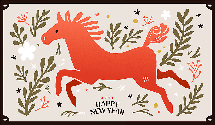 식물 동물 전통 디자인 꽃 문화 일러스트 새해 한국 빨간색 축제 축하 인사 말_게임 그림 말띠 해피뉴이어 연휴 사라 2020년 2026년 국내일러스트 병오년 붉은말 AI파일 아시아 컬러 컨셉 공휴일 새해인사 십이지신 예절 말_동물 연도 파일형식 벡터