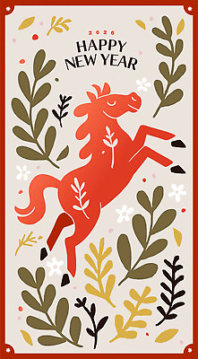 식물 동물 전통 디자인 꽃 행복 문화 예술 컬러 백그라운드 잎 일러스트 새해 창조 장식 달리기 축하 말_게임 그림 말띠 해피뉴이어 2026년 국내일러스트 병오년 붉은말 AI파일 감정 컨셉 모션 새해인사 십이지신 말_동물 연도 파일형식 벡터