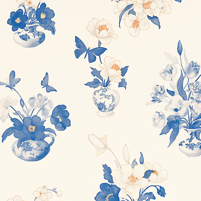 JPG 식물 디자인 꽃 예술 컬러 나비 백그라운드 패턴 일러스트 자연 수채화 장식 파란색 꽃병 그림 화사함 조화 뷰티풀 성격 국내일러스트 곤충 컨셉 무늬 생태계 파일형식