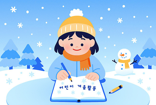 식물 계절 학용품 눈_날씨 사람 파일형식 벡터 겨울 어린이 책 모션 눈사람 나무 하늘 색연필 쓰는 설원 기록 창의력 일러스트 국내일러스트 AI파일