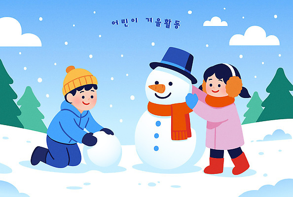 잡화 계절 겨울 관계 눈_날씨 사람 풍경 파일형식 벡터 어린이 눈사람 놀이 모션 장갑 친구 동심 눈덩이 빙판 겨울풍경 가족 일러스트 국내일러스트 AI파일