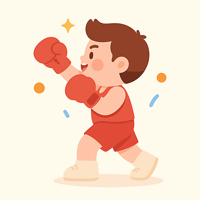 손 어린이 선 스포츠 포즈 일러스트 공 모션 소년 빨간색 운동복 운동 힘 주먹 권투 기쁨 권투선수 연습 키_신체 국내일러스트 AI파일 옷 남자 감정 컬러 신체 운동선수 건강 사람 신체부위 격투기 파일형식 벡터