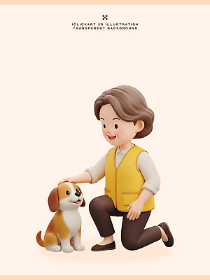동물 감정 모션 표정 사람 성인 반려동물 3D 도움 개 파일형식 강아지 남자 웃음 행복 쓰다듬기 앉기 놀기 순간 교감 사랑 인형 그림 편집이미지 편집3D PSD 봉사 자원봉사자 노년