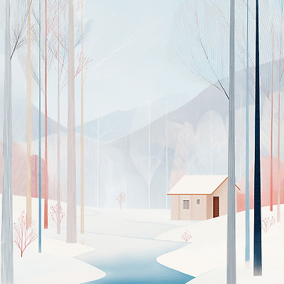 JPG 나무 식물 계절 겨울 일러스트 자연 산 주택 풍경 강 환경 맑음 고요 흰색 수학 차가움 숲 강가 조용 국내일러스트 컬러 교과목 날씨 건물 생태계 파일형식