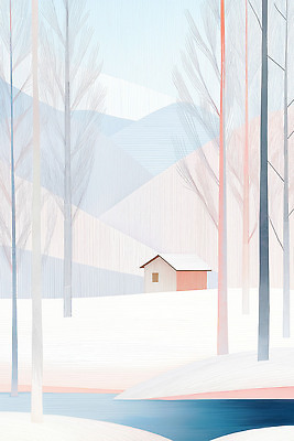 JPG 모양 나무 여유 컬러 겨울 일러스트 자연 주택 풍경 야외 파란색 강 고요 공간 흰색 시골 차가움 숲 수조 풍경화 산맥 국내일러스트 식물 계절 감정 산 건물 그림 생태계 파일형식