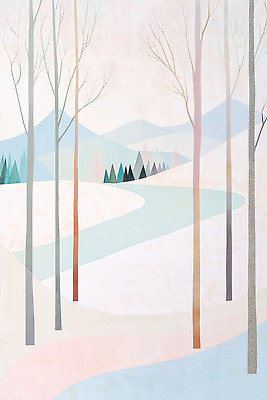 JPG 나무 계절 길 겨울 일러스트 자연 가지 산 물줄기 풍경 파란색 흐름 흰색 숲 조용 평평한 산맥 국내일러스트 식물 컬러 컨셉 채소 물 생태계 파일형식