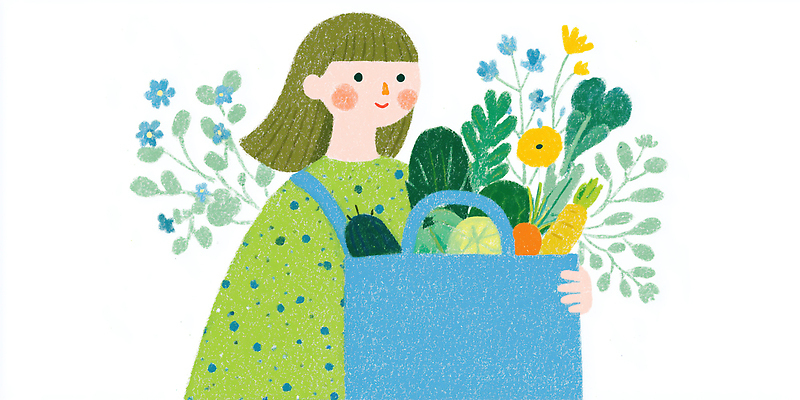 JPG 식물 손 여자 꽃 채소 일러스트 자연 건강 요리 일상 초록색 농작물 쇼핑 환경 식사 신선 시장 구매 장바구니 즐거움 생동감 국내일러스트 AI일러스트 AI콘텐츠 감정 컬러 농업 사람 라이프 신체부위 바구니 생태계 파일형식