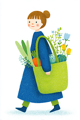 JPG 나무 식물 꽃 채소 가방 일러스트 자연 양파 사람 일상 쇼핑 농장 걷기 농사 당근 시간 시장 장바구니 파 먹거리 국내일러스트 AI일러스트 AI콘텐츠 잡화 음식 농업 모션 뿌리채소 라이프 바구니 생태계 파일형식