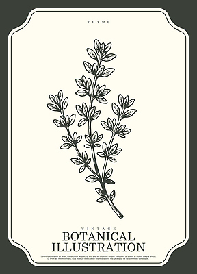 식물 산업 컨셉 농업 미술 취미 책 생태계 파일형식 벡터 백리향 빈티지 그림 줄기 잎 디자인 포스터 자연 그림책 허브 수확 수집 농사 원예 스케치 AI파일 일러스트 국내일러스트 보테니컬아트