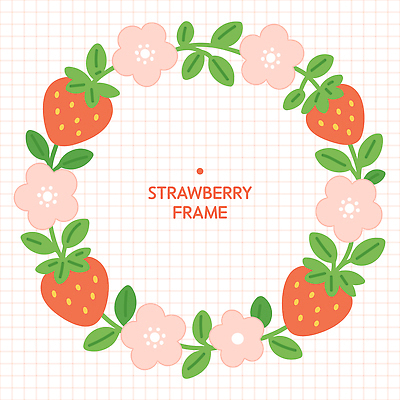 식물 디자인 계절 꽃 컬러 백그라운드 일러스트 자연 딸기 프레임 장식 여름 정원 원형 그림 팬시 손그림 화사함 뷰티풀 국내일러스트 AI파일 도형 컨셉 과일 생태계 파일형식 벡터