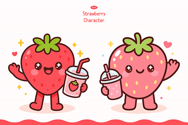 캐릭터 컨셉 과일 관계 표정 예절 파일형식 벡터 딸기 음료 미소 인사 장난감 디자인 의인화 컬러 백그라운드 친구 귀여움 모션 표현 오브젝트 스타일 일러스트 일러캐릭터 AI파일 딸기캐릭터
