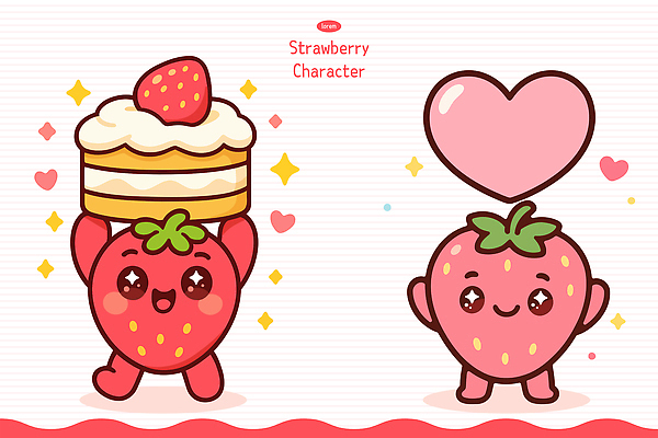 캐릭터 디자인 행복 음식 상징 컬러 과일 일러스트 상상 딸기 사랑 귀여움 케이크 하트 맛 즐거움 딸기캐릭터 소셜미디어 창의성 일러캐릭터 AI파일 모양 감정 컨셉 디저트 파일형식 벡터