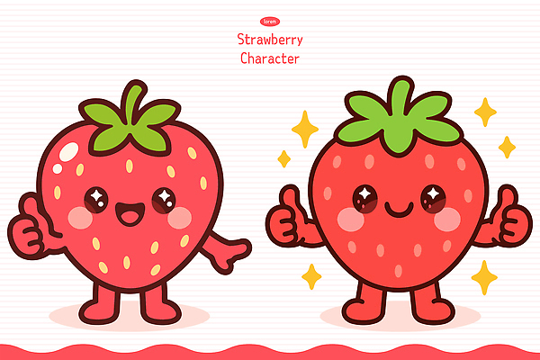 캐릭터 디자인 상징 컬러 백그라운드 과일 일러스트 손가락 딸기 표정 웃음 반짝임 장난감 귀여움 최고 즐거움 작품 장면 딸기캐릭터 일러캐릭터 AI파일 손 감정 컨셉 모션 미술 파일형식 벡터