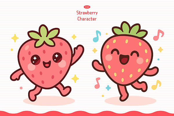 캐릭터 디자인 음악 컬러 포즈 일러스트 노래 모션 놀이 딸기 표정 웃음 친구 귀여움 축제 춤 즐거움 딸기캐릭터 일러캐릭터 AI파일 감정 컨셉 과일 관계 문화예술 파일형식 벡터