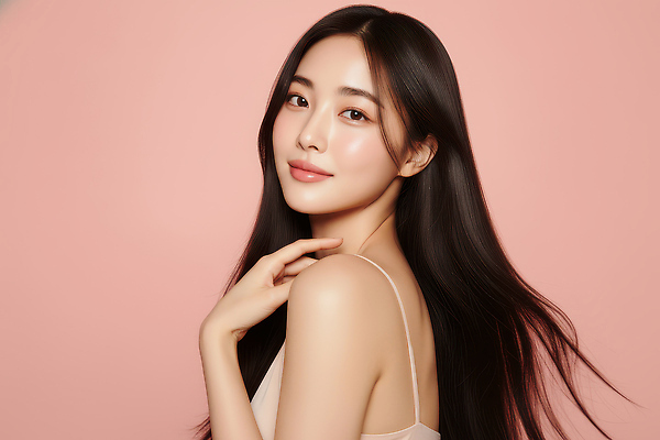 헤어스타일 분홍색 컬러 백그라운드 컨셉 표정 사람 내부 신체부위 CG 파일형식 여자 긴머리 분홍색배경 웃음 손 포즈 날카로움 매력적 뷰티풀 실내 얼굴 편집이미지 편집실사 JPG 의료성형뷰티