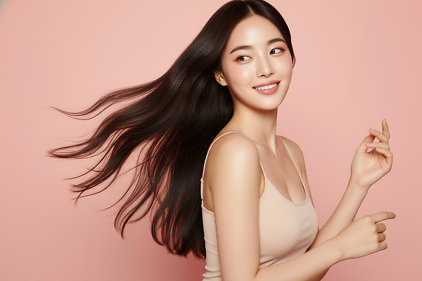 헤어스타일 컬러 표정 사람 전자제품 머리 CG 파일형식 여자 긴머리 미소 분홍색 백그라운드 포즈 카메라 뷰티풀 스타일 머리카락 촬영 모델 편집이미지 편집실사 JPG 의료성형뷰티