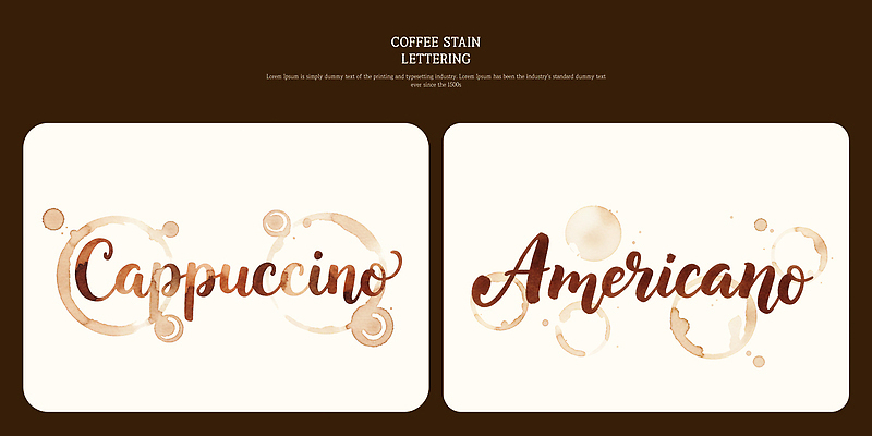 PSD 문자 손글씨 디자인 커피 음료 예술 백그라운드 일러스트 캘리그라피 수업 문구용품 아이디어 갈색 표현 얼룩 제조 아메리카노 카푸치노 예시 창작 레터링 국내일러스트 교육 컬러 컨셉 오브젝트 파일형식