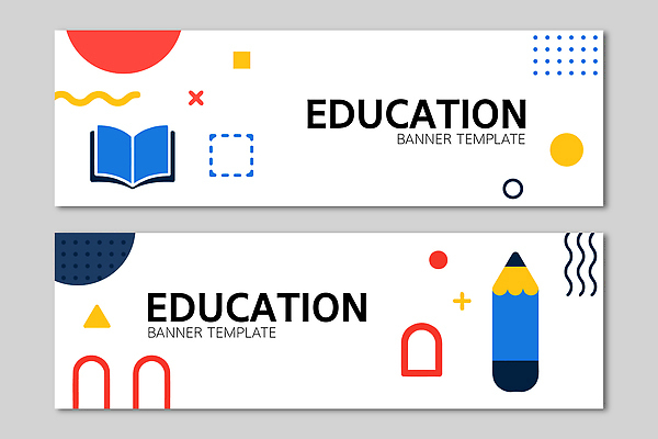 도형 템플릿 디자인 배너 배너템플릿 교육 가로배너 컬러 그래픽 책 연필 정보 현수막 전달 레이아웃 창의성 AI파일 학용품 가로 필기구 파일형식 벡터