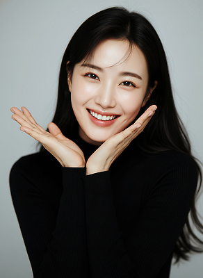 JPG 편집이미지 손 옷 여자 감정 얼굴 포즈 백그라운드 미소 웃음 촬영 표현 진행 의료성형뷰티 스타일 편집실사 AI인물포토 AI콘텐츠 표정 사람 신체부위 CG 파일형식 AI포토